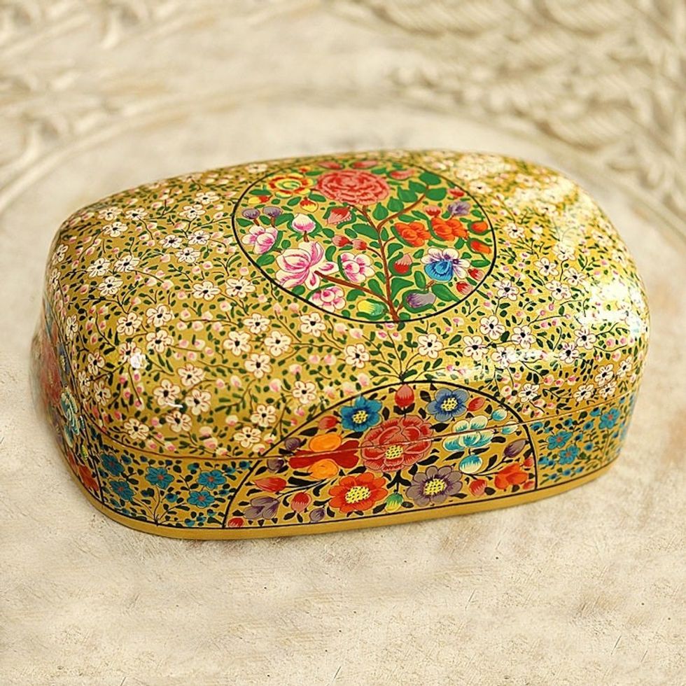 Hand Painted Floral Papier Mache Box 'Kashmir Blossoms'