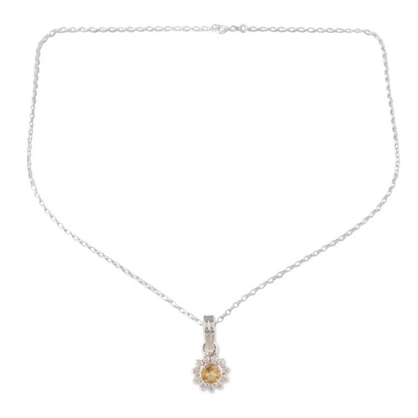 Alternate image for Floral Citrine Pendant Necklace Crafted in India Gleaming Flower