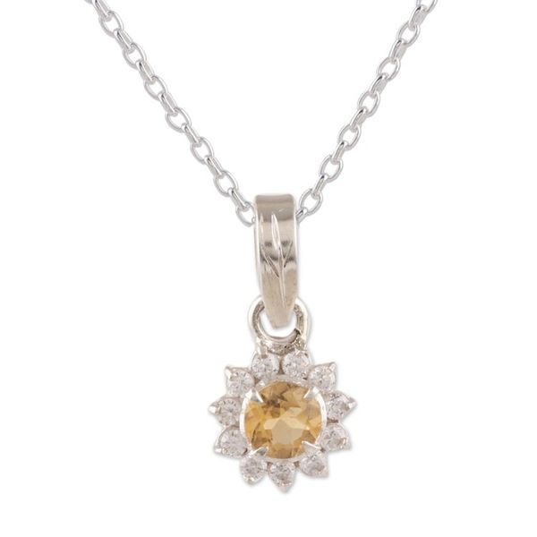 Alternate image for Floral Citrine Pendant Necklace Crafted in India Gleaming Flower