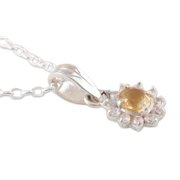 Alternate image for Floral Citrine Pendant Necklace Crafted in India Gleaming Flower