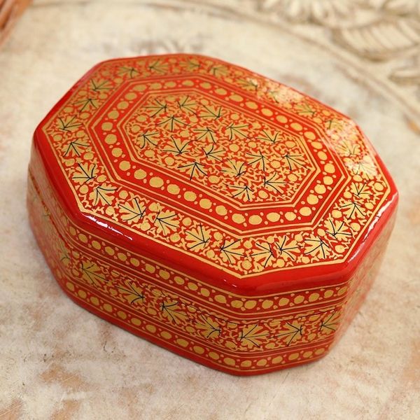 Alternate image for Elegant Papier Mache and Wood Trinket Box Kashmir Radiance