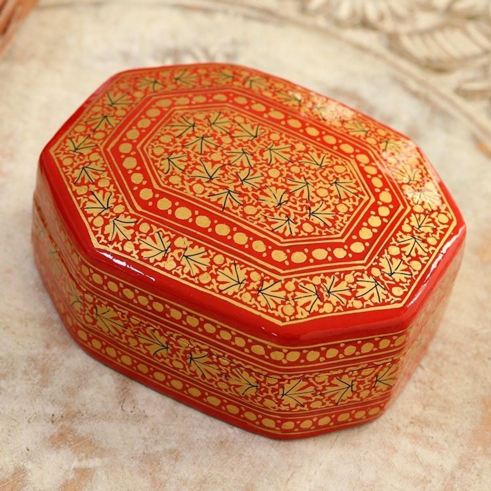 Elegant Papier Mache and Wood Trinket Box 'Kashmir Radiance'