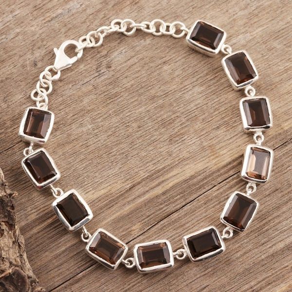 Alternate image for Smoky Quartz Link Bracelet from India Dark Rectangles