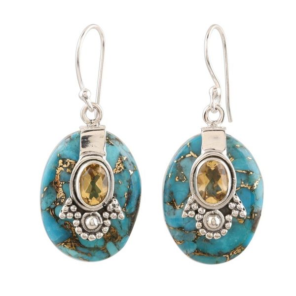 Alternate image for Composite Turquoise Sterling Silver Dangle Earrings Golden Crown