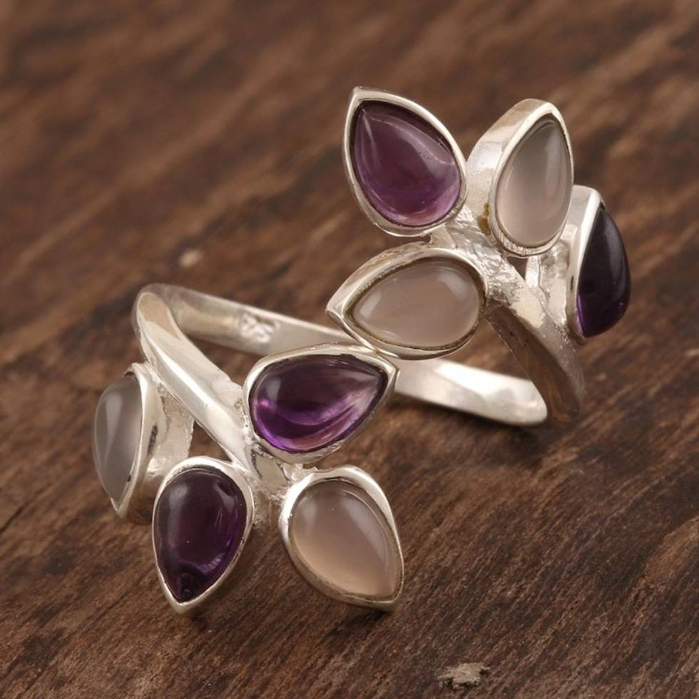Gemstone Cocktail Ring in Sterling Silver 'Leafy Glory'