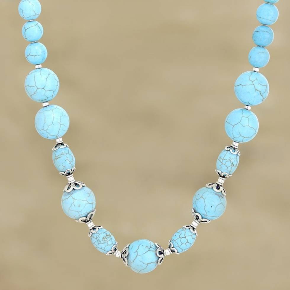 Handmade Calcite and Sterling Silver Beaded Necklace 'Cloudless'