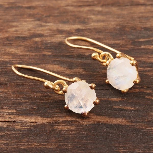 Alternate image for Gold-Plated Rainbow Moonstone Dangle Earrings from India Misty Freeze