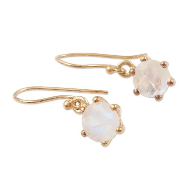 Alternate image for Gold-Plated Rainbow Moonstone Dangle Earrings from India Misty Freeze