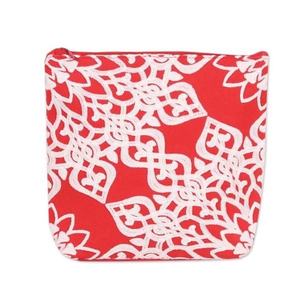 Alternate image for Red Embroidered Cotton Cosmetic Bag from India Candy Apple
