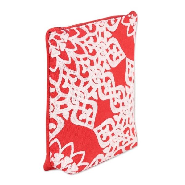 Alternate image for Red Embroidered Cotton Cosmetic Bag from India Candy Apple