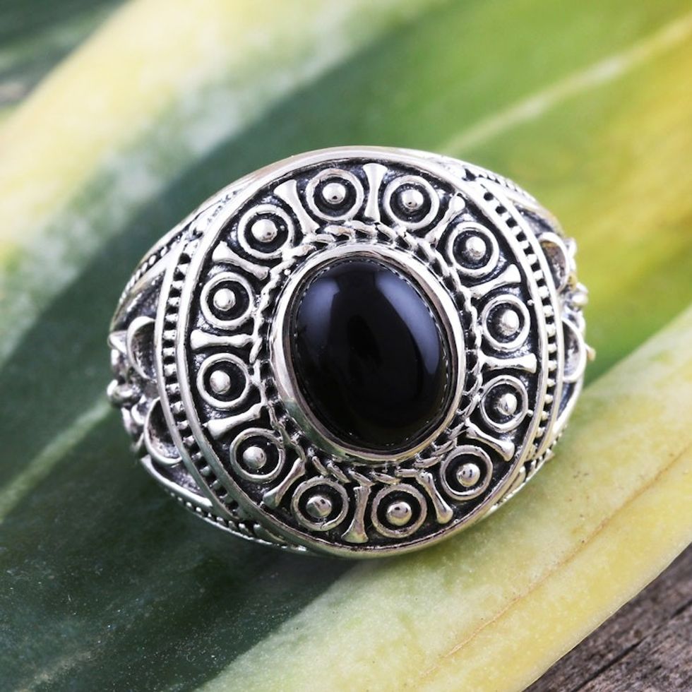 Sterling Silver Black Onyx Dome Ring 'Majestic at Midnight'