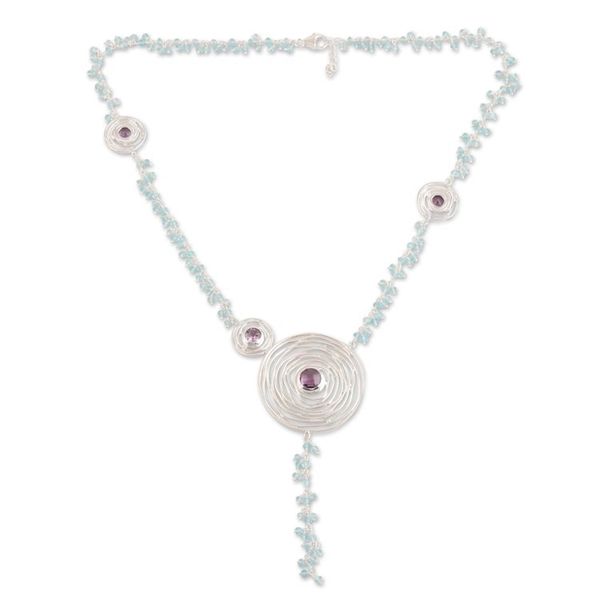 Alternate image for Spiral-Shaped Amethyst and Chalcedony Pendant Necklace Glittering Spirals