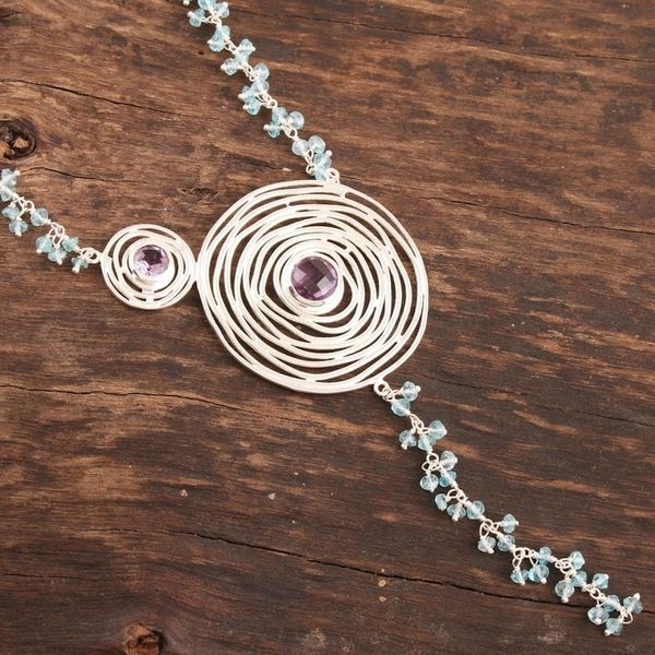 Alternate image for Spiral-Shaped Amethyst and Chalcedony Pendant Necklace Glittering Spirals