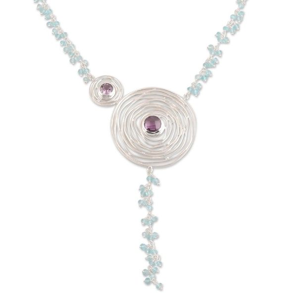 Alternate image for Spiral-Shaped Amethyst and Chalcedony Pendant Necklace Glittering Spirals