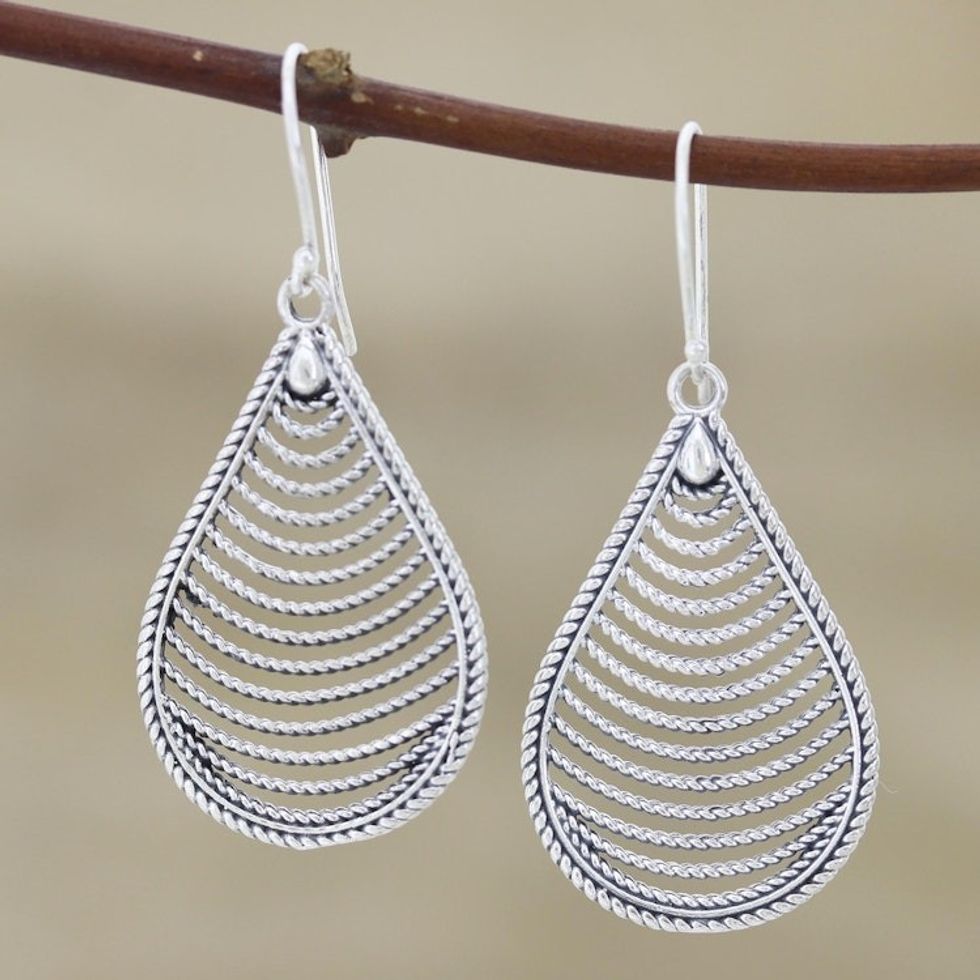 Teardrop-Shaped Sterling Silver Earrings 'Yamuna Tears'