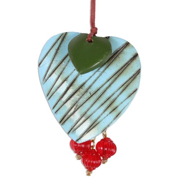 Alternate image for Mango Wood Heart Ornaments from India Set of 4 Zigzag Hearts