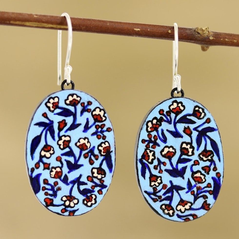 Hand Painted Ceramic Floral Dangle Earrings 'Fresh-Cut Flowers'