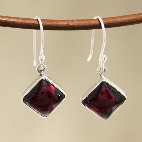 Alternate image for Square Garnet Dangle Earrings from India Fiery Squares