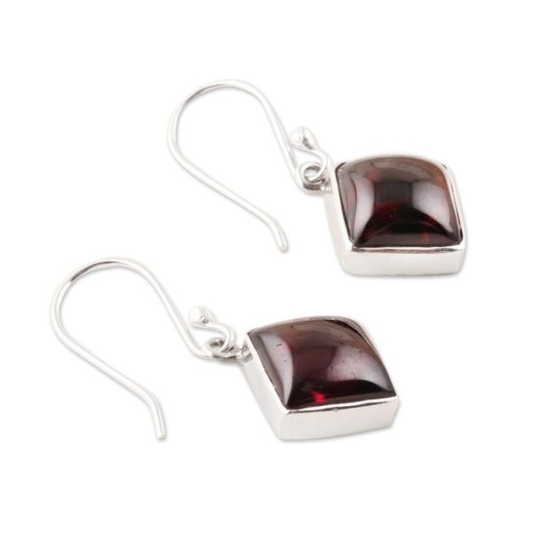 Alternate image for Square Garnet Dangle Earrings from India Fiery Squares