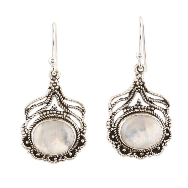 Alternate image for Hand Made Sterling Silver Rainbow Moonstone Dangle Earrings Misty Majesty