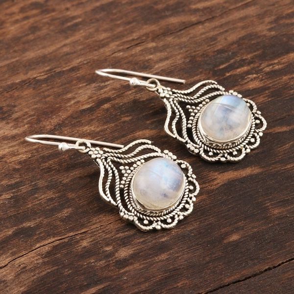 Alternate image for Hand Made Sterling Silver Rainbow Moonstone Dangle Earrings Misty Majesty