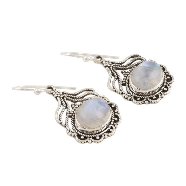 Alternate image for Hand Made Sterling Silver Rainbow Moonstone Dangle Earrings Misty Majesty