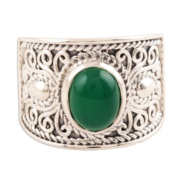Alternate image for Green Onyx Oval Single-Stone Ring from India Patterned Green
