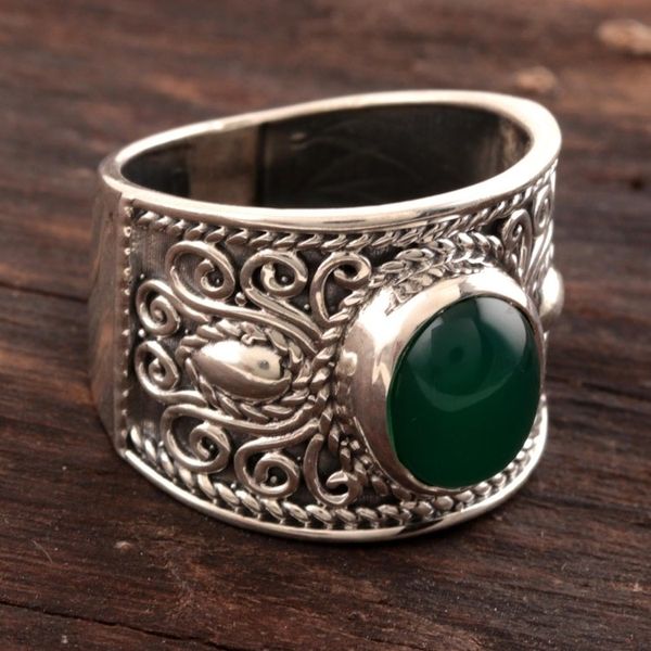 Alternate image for Green Onyx Oval Single-Stone Ring from India Patterned Green