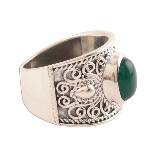 Alternate image for Green Onyx Oval Single-Stone Ring from India Patterned Green
