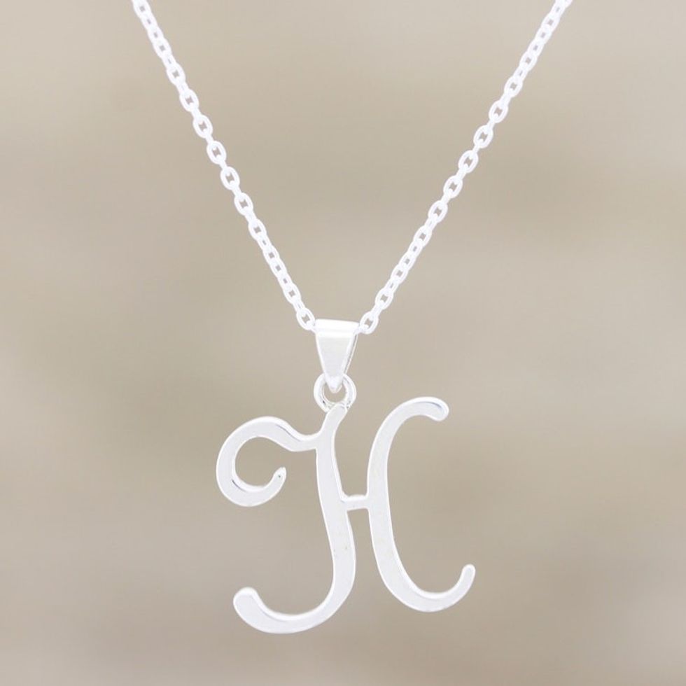 Pendant Necklace for Initial H in Sterling Silver 'Dancing H'