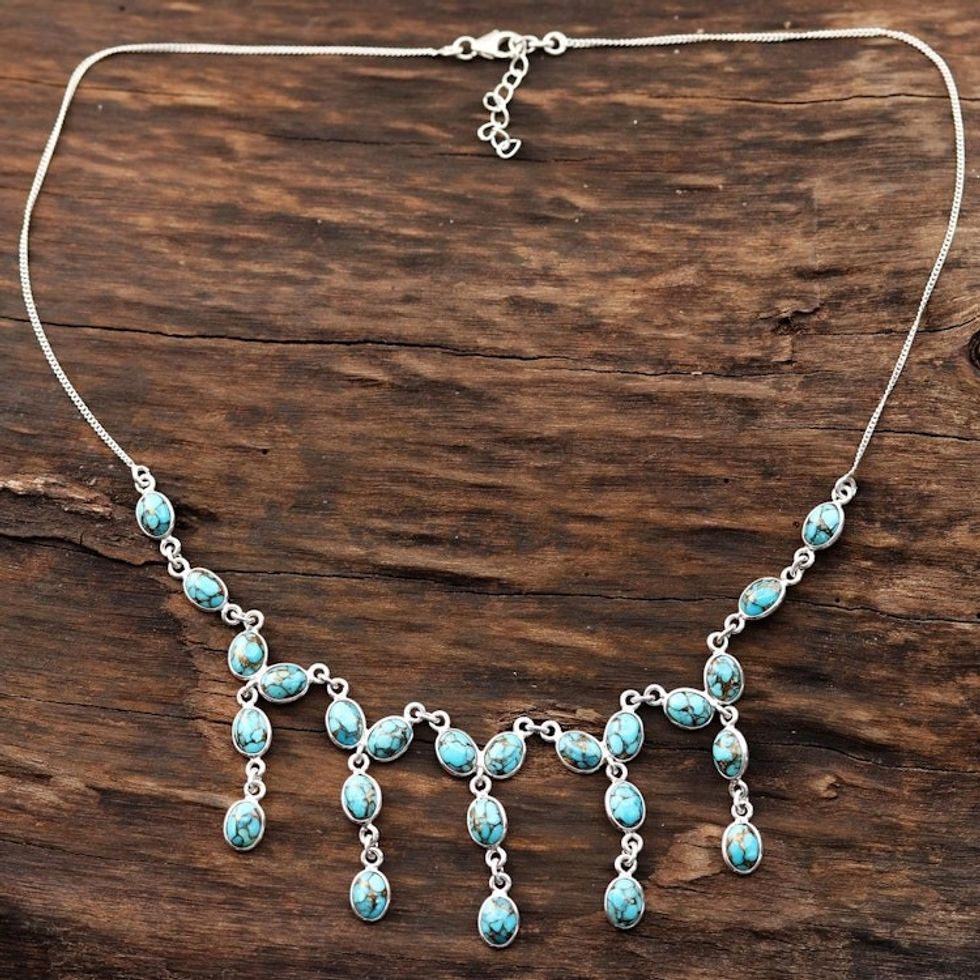 Composite Turquoise Waterfall Necklace from India 'Luxurious Luster'