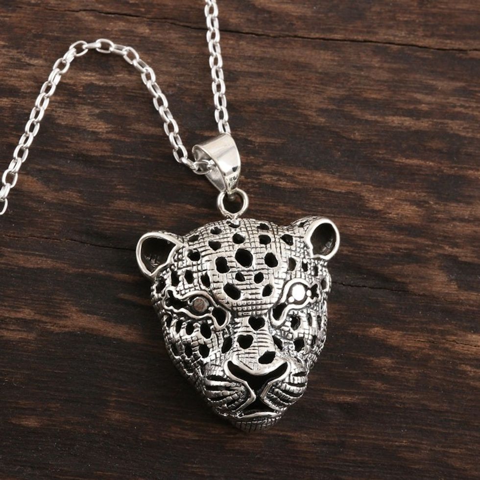 Jaguar Pendant Necklace in Sterling Silver 'Jaguar Gaze'