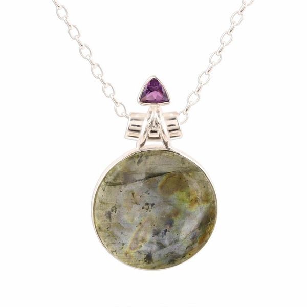 Alternate image for Labradorite and Amethyst Pendant Necklace from India Fascinating Moon