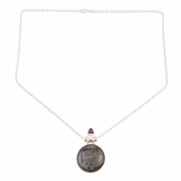 Alternate image for Labradorite and Amethyst Pendant Necklace from India Fascinating Moon