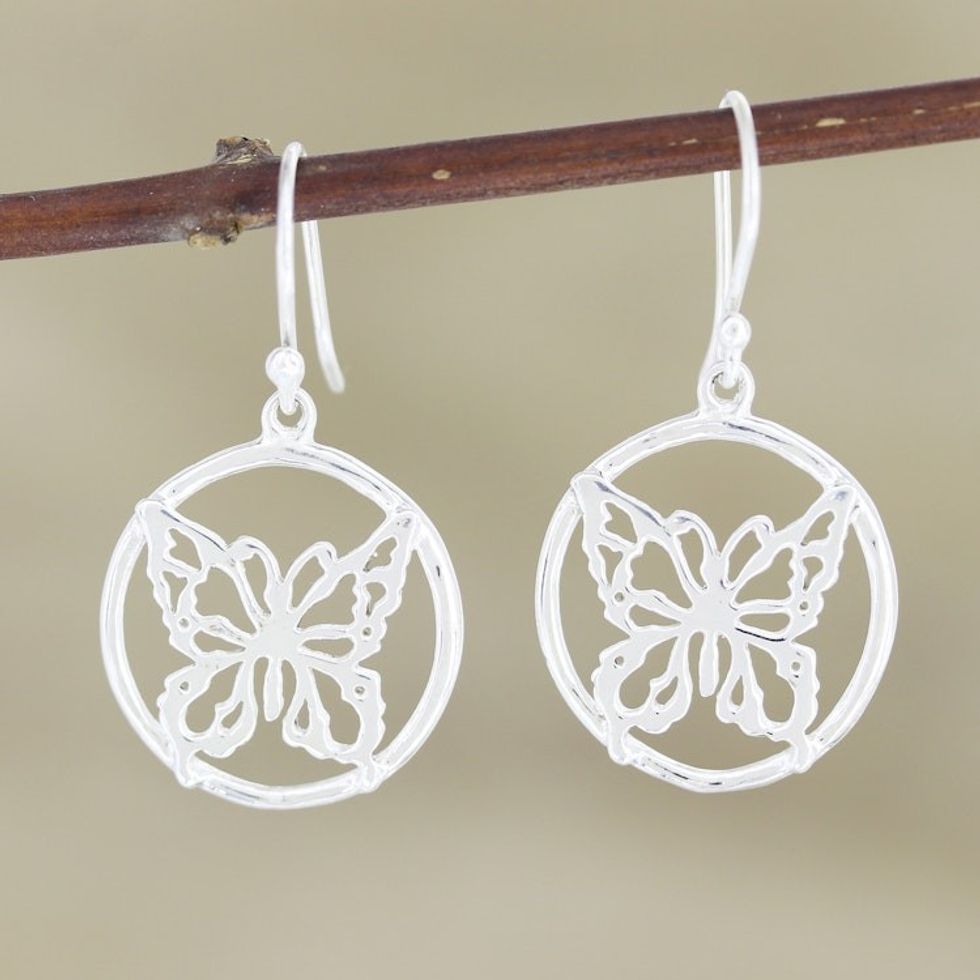 Hand Made Sterling Silver Butterfly Dangle Earrings 'Butterfly Dream'