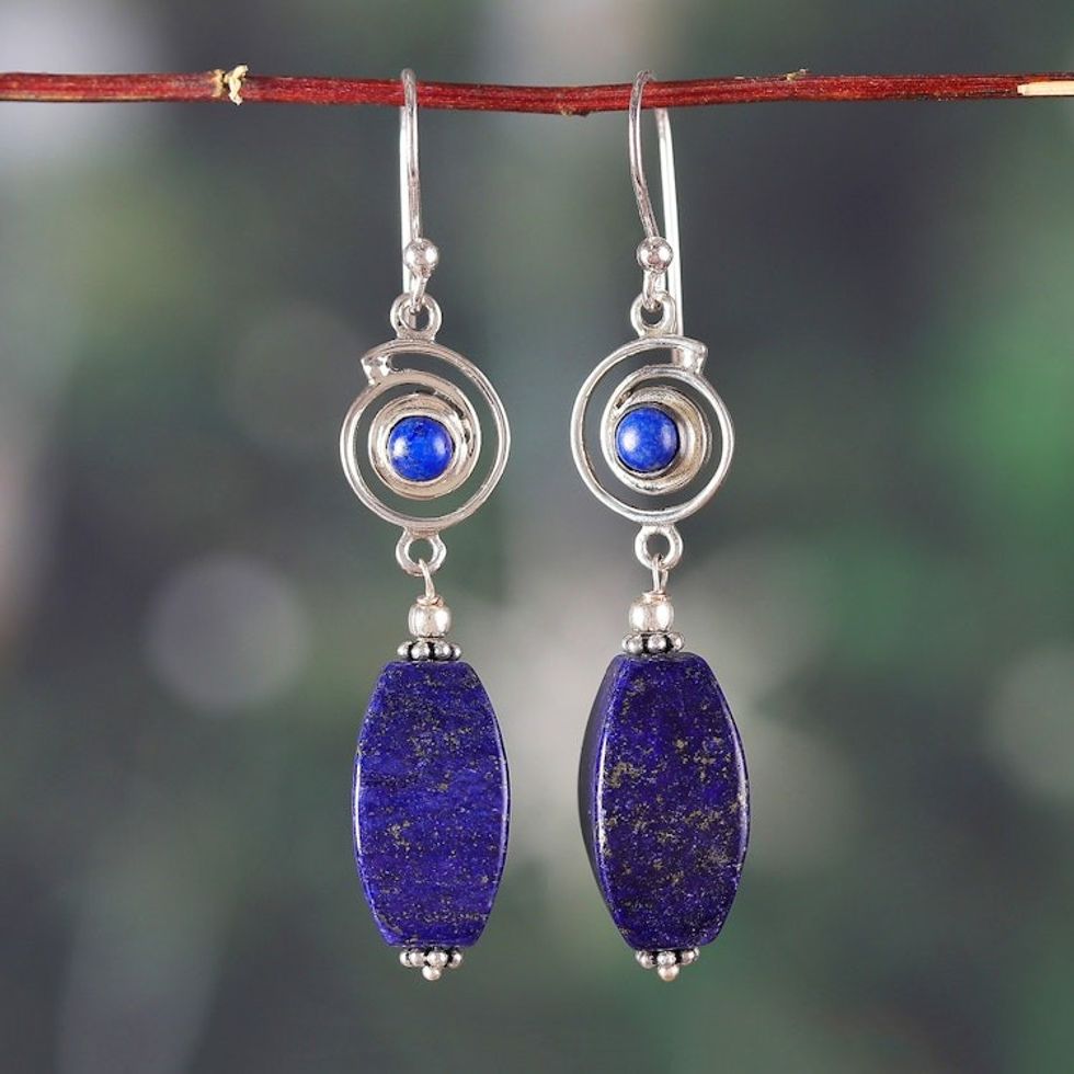 Lapis Lazuli and Sterling Silver Dangle Earrings from India 'Out to Lunch'