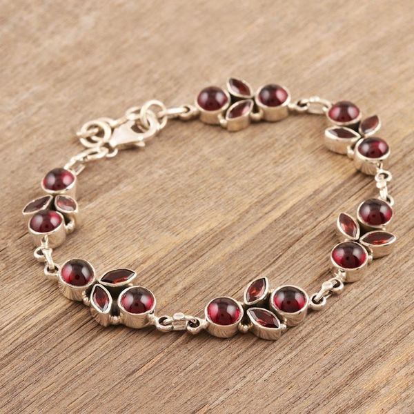 Alternate image for Natural Garnet Sterling Silver Link Bracelet Cherries in the Snow