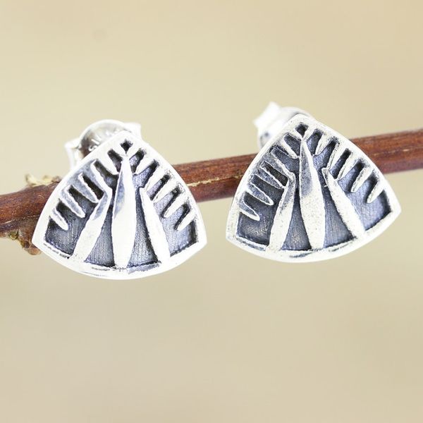 Alternate image for Handmade Sterling Silver Triangle Drop Earrings Pyramid Song
