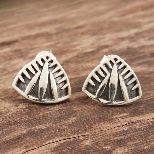 Alternate image for Handmade Sterling Silver Triangle Drop Earrings Pyramid Song