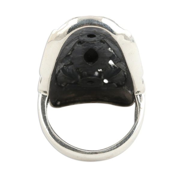 Alternate image for Leaf-Pattern Onyx Cocktail Ring from India Leaves of Midnight