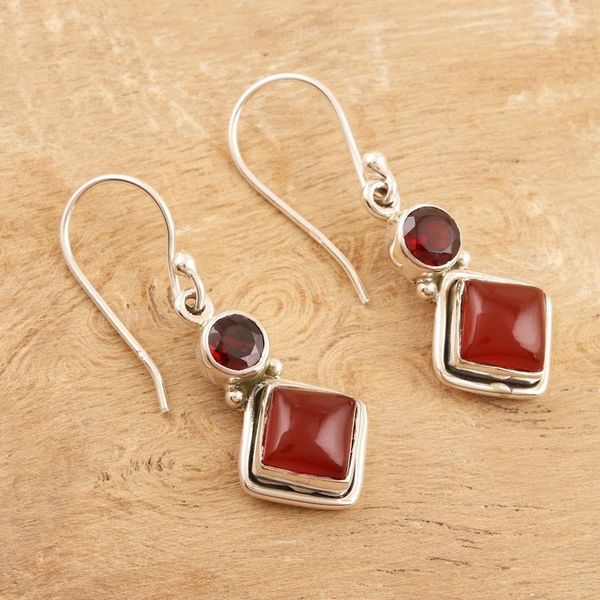 Alternate image for Hand Crafted Garnet and Carnelian Gemstone Dangle Earrings Soaring Kite