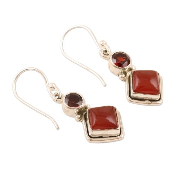 Alternate image for Hand Crafted Garnet and Carnelian Gemstone Dangle Earrings Soaring Kite