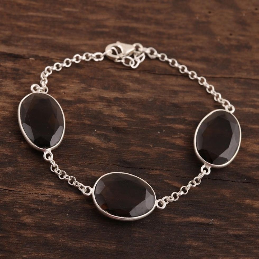 42.5-Carat Smoky Quartz Station Bracelet from India 'Glistening Eggs'