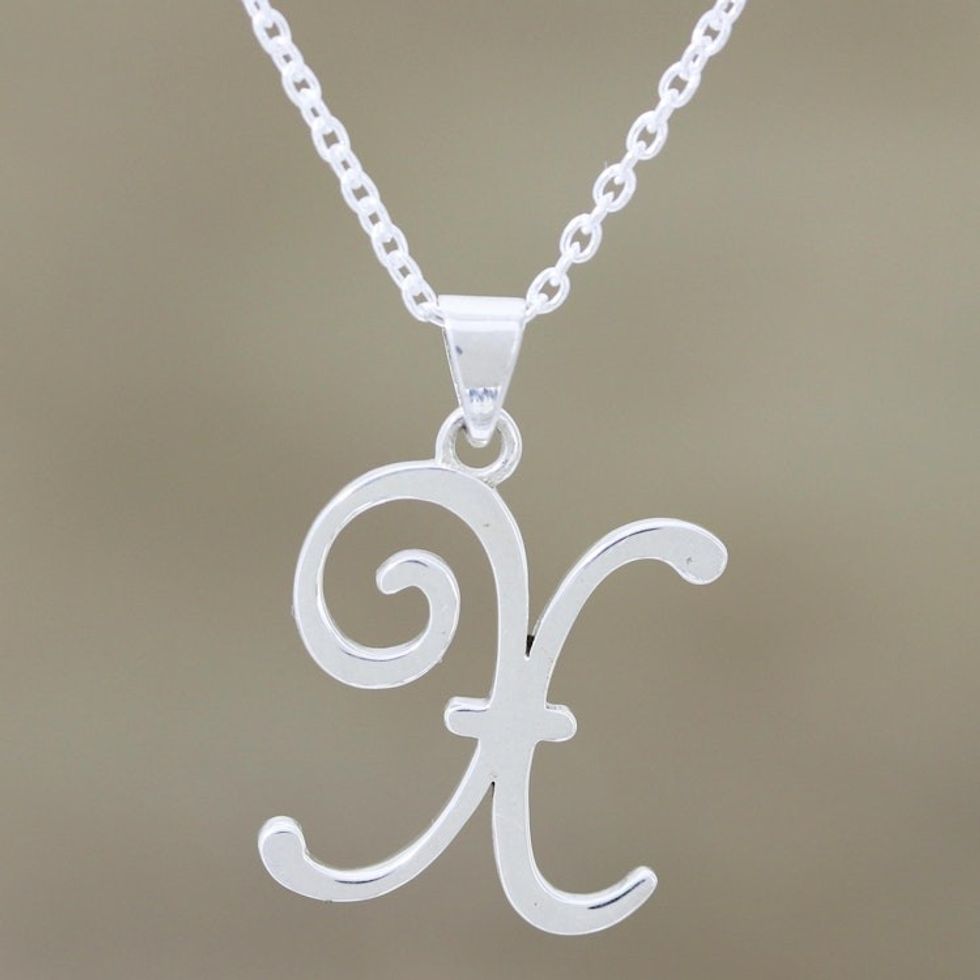 Initial X Sterling Silver Pendant Necklace 'Dancing X'
