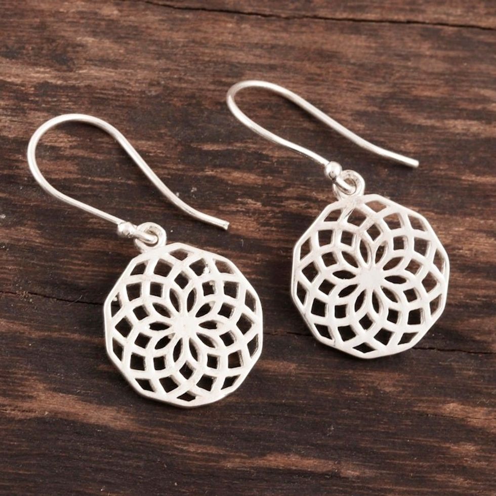 Mandala Motif Sterling Silver Earrings from India 'Mesmerizing Mandala'