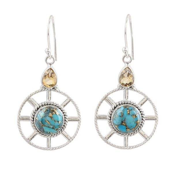 Alternate image for Wheel-Shaped Citrine and Composite Turquoise Earrings Wheel in the Sky