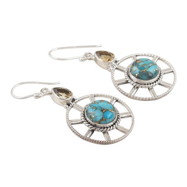 Alternate image for Wheel-Shaped Citrine and Composite Turquoise Earrings Wheel in the Sky