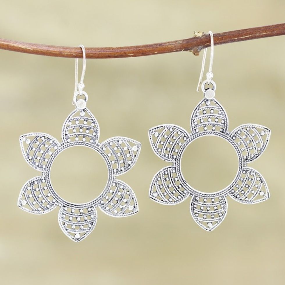Handmade Sterling Silver Floral Dangle Earrings 'Whispering Petals'