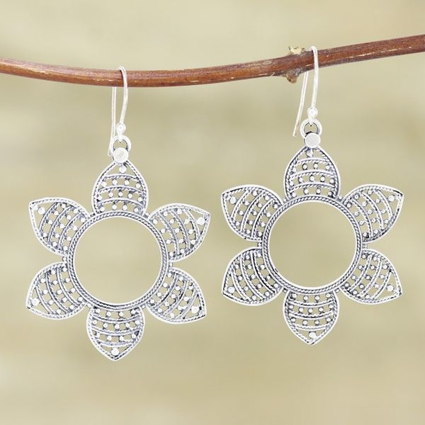 Alternate image for Handmade Sterling Silver Floral Dangle Earrings Whispering Petals