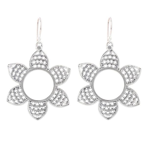 Alternate image for Handmade Sterling Silver Floral Dangle Earrings Whispering Petals